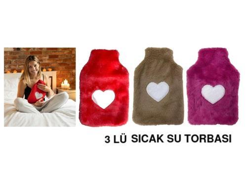 SICAK SU TORBASI 3 ADET,PELUŞ KALPLİ,TERMOFOR 26X17X2CM 1 LİTRE