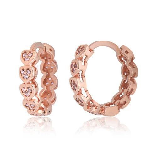 Gümüş Kalpli Pembe Zirkon Taşlı Halka Kadın Küpe (BC-92BFBF)