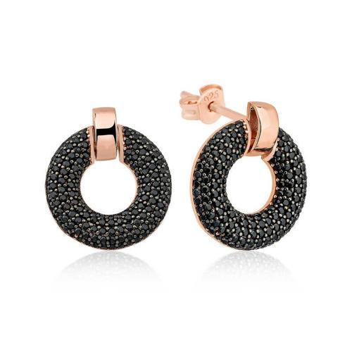 Gümüş Siyah Çok Taşlı Daire Küpe (BC-BCA002)