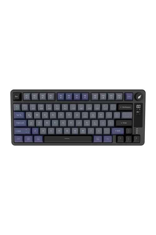 Gaming HK255GP Membrane LCD RGB Kablosuz/Bluetooth Siyah Gri %75 Türkçe Gaming Klavye