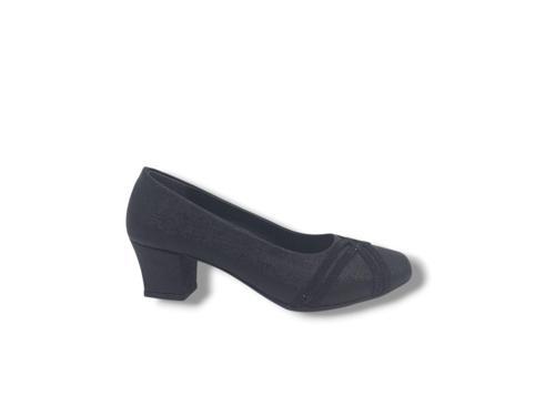 1002 Kadın Siyah Pırıltılı Taşlı Alçak Topuklu Ayakkabı