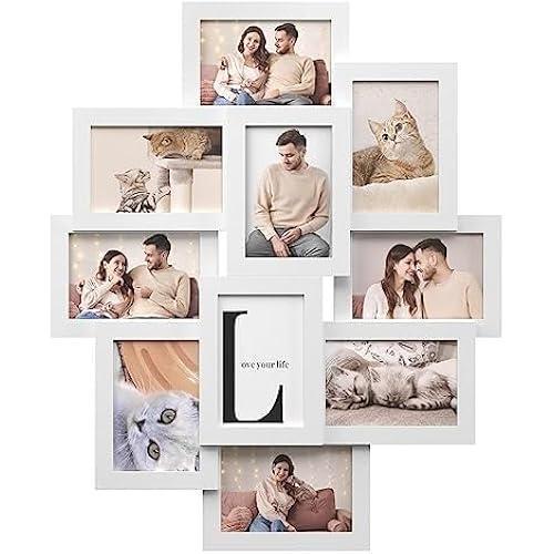 Songmics Resim Çerçevesi Kolajı, Her Biri 10 X 15 Cm (4 X 6 Inç) 10 Fotoğraf Için, Mdf'Den Yapılmış,
