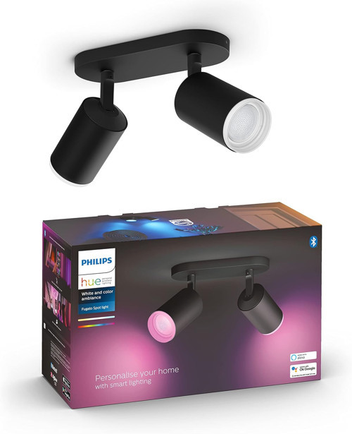 Hue Fugato Çift Spot Renkli Akıllı Led Armatür, Siyah, 2X4.2W