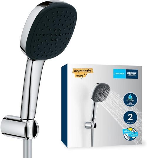 Vitalio Comfort 110 El Duşu Seti, 110Mm Kare 2 Akışlı El Duşu, Duş Başlığı Tutucu, 1750Mm Duş