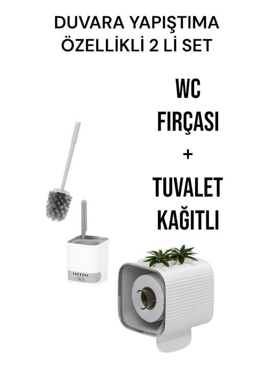 2 li set-Kendinden Yapışkanlı Tuvalet Kağıdı WC Kağıt Asacağı ve Banyo Lavabo Wc Temizleme Fırçası