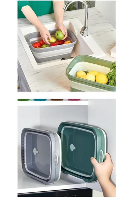 Katlanır Badya Leğen Akordiyon Katlanabilir Badya 7 Litre Gri- Beyaz