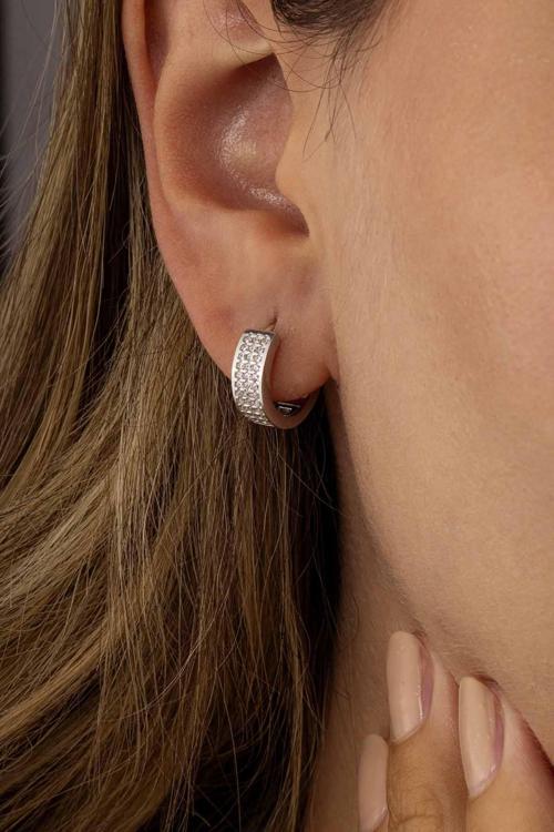 3 Sıra Tamtur Beyaz Taşlı Kadın Gümüş Küpe