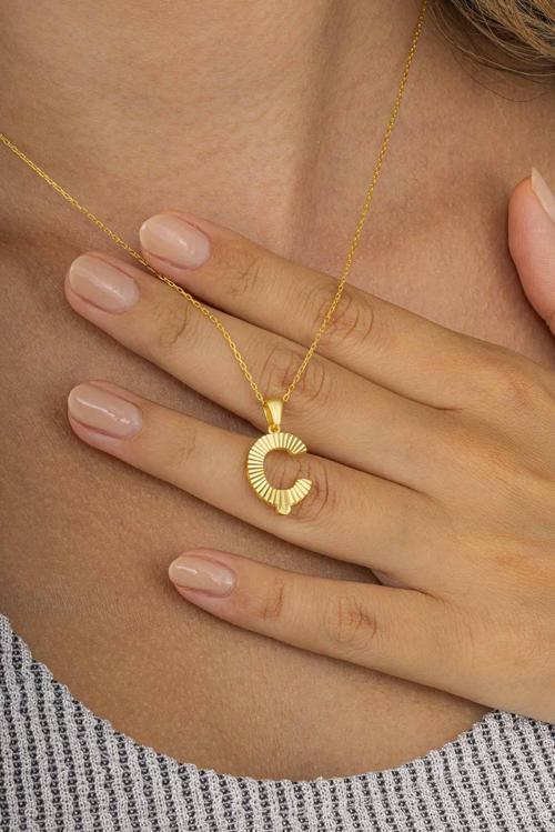 Altın Kaplama Ç Harf Kadın 925 Ayar Gümüş Kolye