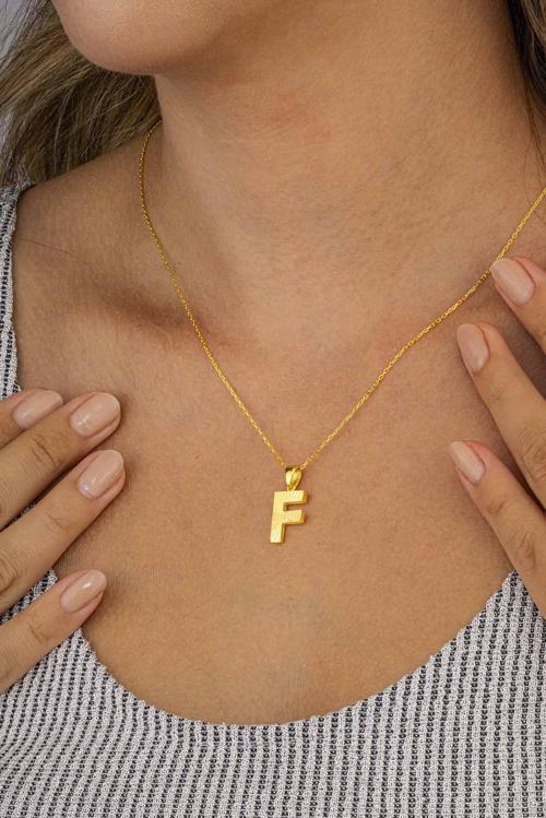 Altın Kaplama F Harfi Kadın 925 Ayar Gümüş Kolye
