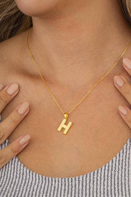 Altın Kaplama H Harfi Kadın 925 Ayar Gümüş Kolye