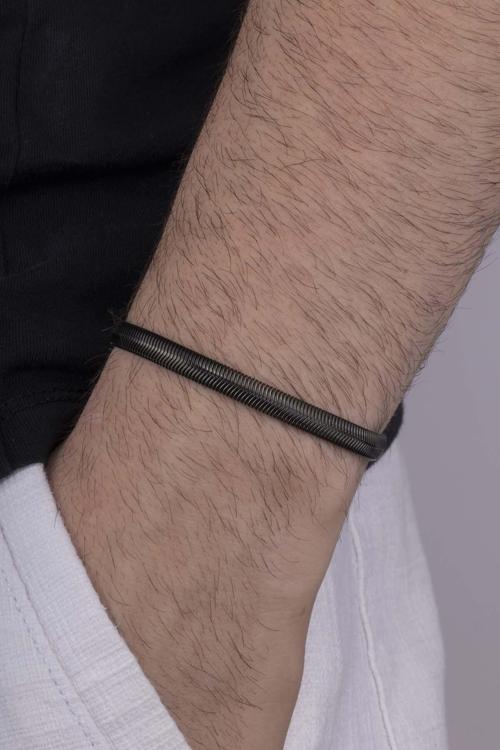 İtalyan Zincir Siyah Erkek Çelik Bileklik