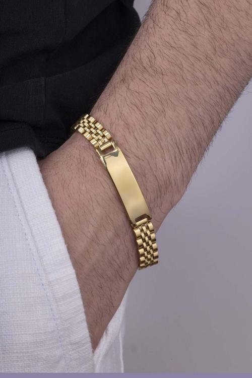 Klasik Model Altın Kaplama Çelik Erkek Bileklik