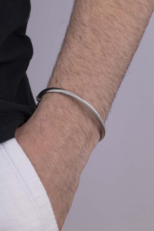 Örgü Model Beyaz Altın Kaplama Çelik Erkek Kelepçe Bileklik