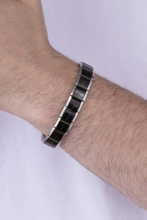 Siyah İtalyan Charm Model Çelik Erkek Bileklik