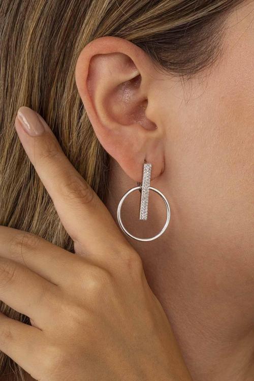 Yuvarlak Kesim Beyaz Taşlı Yuvarlak Kesim Kadın Gümüş Küpe