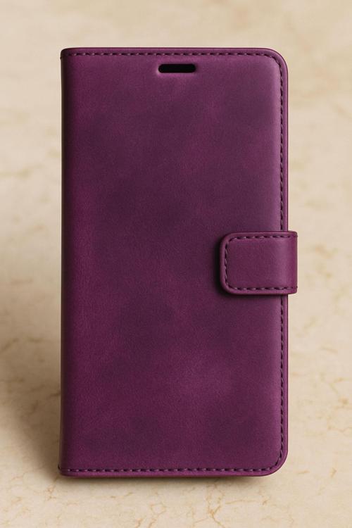 Xiaomi Redmi Note 8 Pro Kılıf Hakiki Deri Kapaklı Kartlıklı Tam Uyumlu Kalıp Standlı Mor