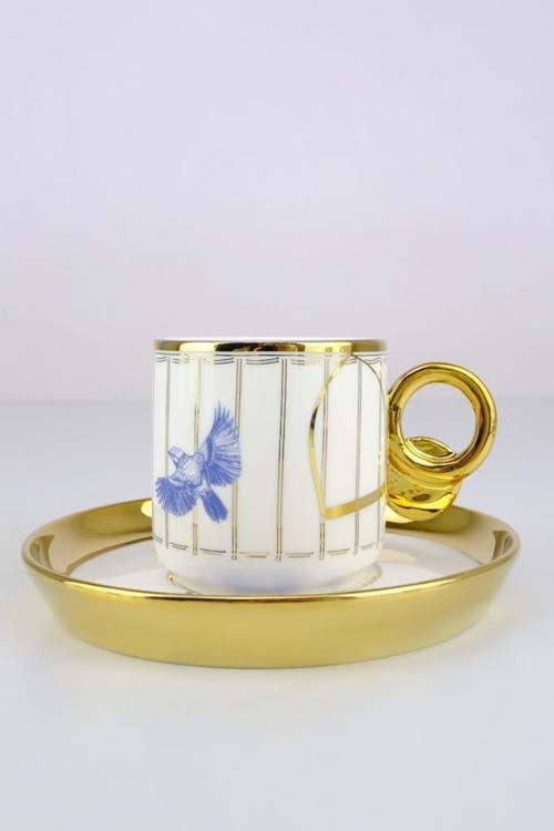 Porselen Savannah 6 Kişilik Kahve Fincan Takımı Gold Yaldızlı - HXF-05172