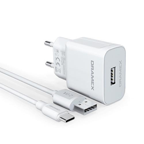 D26T 2.6A 1mt USB-A - Type-C Kablolu 1xUSB-A Port Çıkışlı Şarj Cihazı - Beyaz