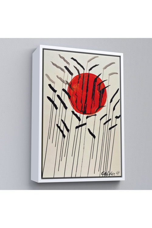 Ahşap Çerçeveli Alexander Calder - Kızıl Güneş Ve Uzun Otlar Tablosu - Cattails With Red Sun-8090