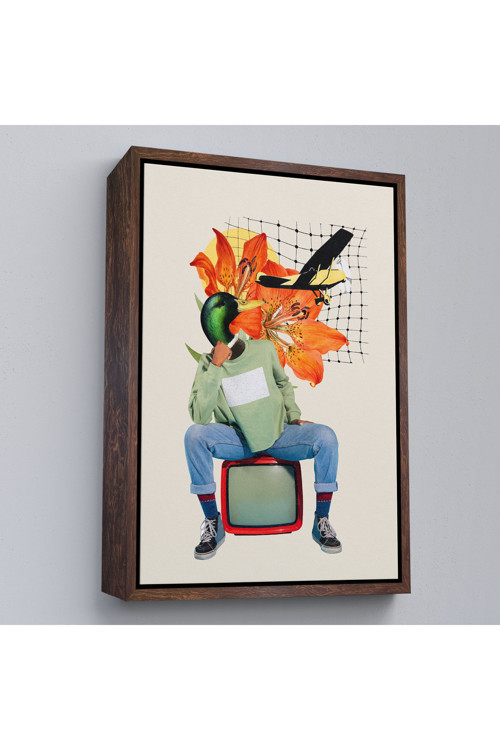 Ahşap Çerçeveli Ördek Kafalı İnsan Pop Art Tablo-8017