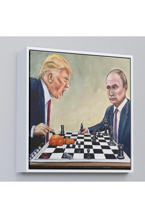 Ahşap Çerçeveli Donald Trump - Vladimir Putin Santranç OyOxyteeztabloken Tablosu-8316