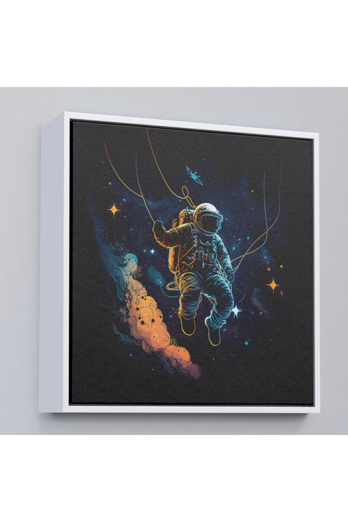 Ahşap Çerçeveli Uzayda Sallanan Astronot Tablosu-8312