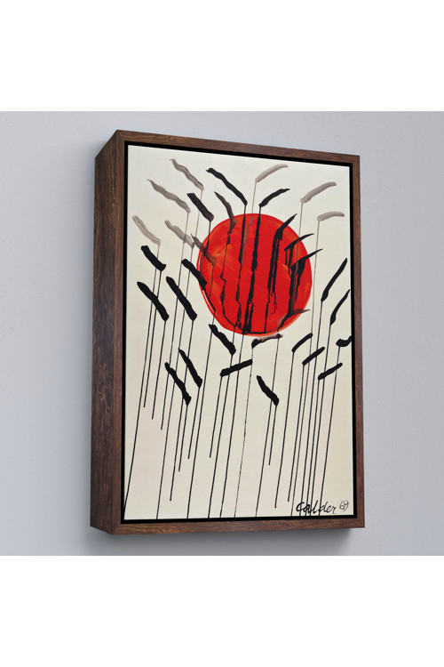 Ahşap Çerçeveli Alexander Calder - Kızıl Güneş Ve Uzun Otlar Tablosu - Cattails With Red Sun-8090