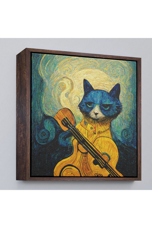 Ahşap Çerçeveli Kedi Doku Tablosu-8357