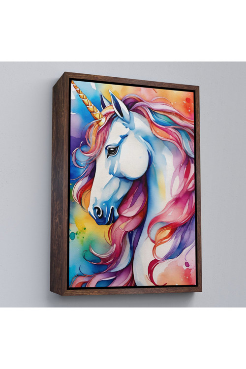 Ahşap Çerçeveli Sevimli Renkli Unicorn Tablosu-7919