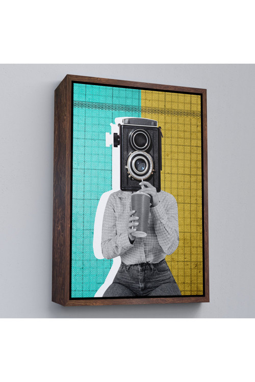 Ahşap Çerçeveli Kamera Kafalı Soyut Kadın Pop Art Tablosu-7872
