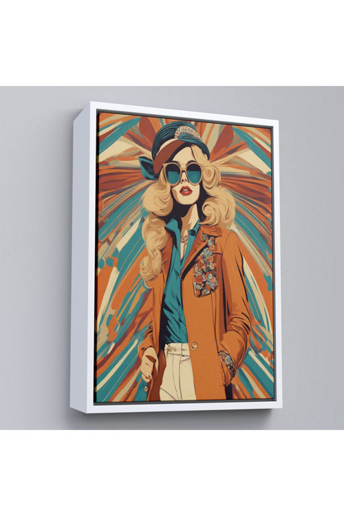 Ahşap Çerçeveli Şapkalı Güzel Retro Kadın Tablosu-8071