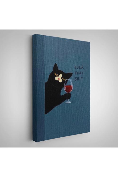 Ahşap Çerçeveli Fuck That Shit Kedi Tablosu-7941