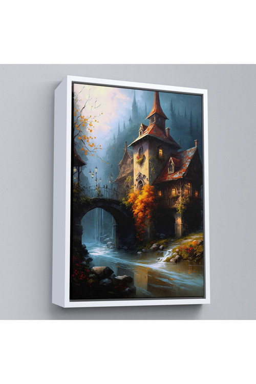 Ahşap Çerçeveli Nehir KeOxyteeztabloındaki Şato Tablosu-7995