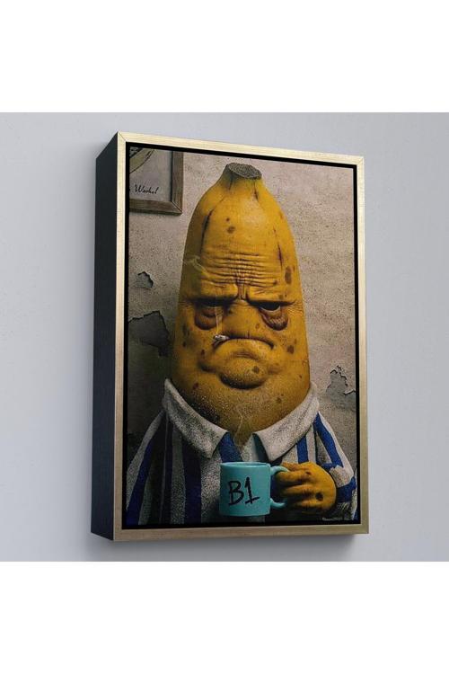 Ahşap Çerçeveli Sigara İçen Muz Tablosu-7867