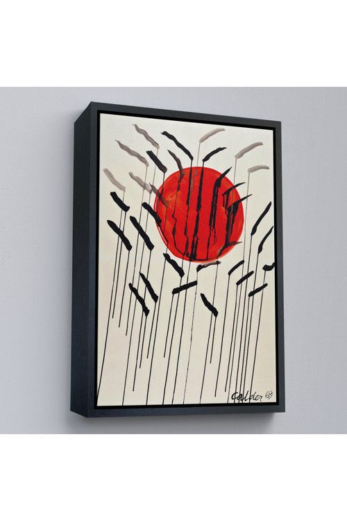 Ahşap Çerçeveli Alexander Calder Kızıl Güneş Ve Uzun Otlar Tablosu - Cattails With Red Sun-8090