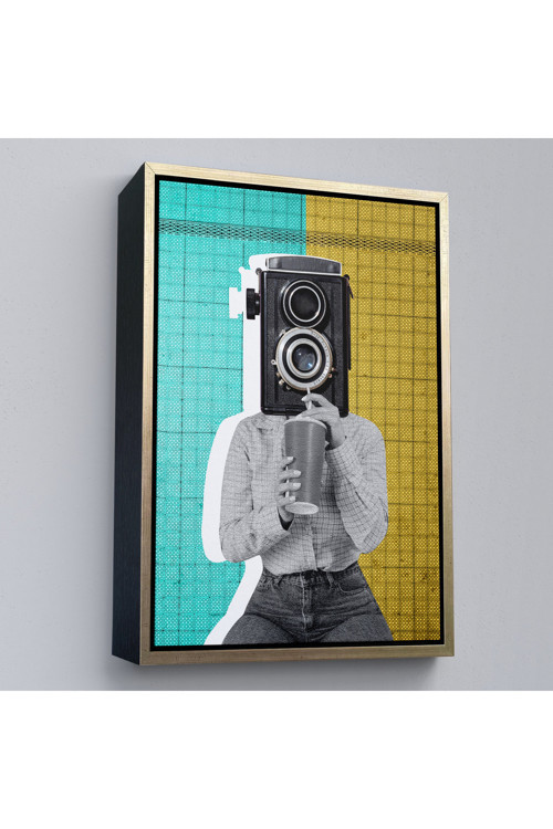 Ahşap Çerçeveli Kamera Kafalı Soyut Kadın Pop Art Tablosu-7872