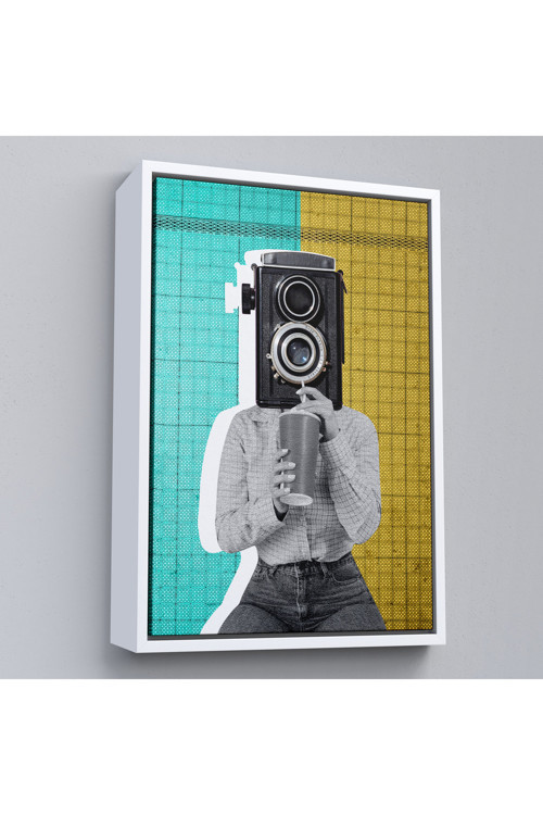 Ahşap Çerçeveli Kamera Kafalı Soyut Kadın Pop Art Tablosu-7872
