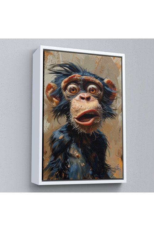 Ahşap Çerçeveli Şaşkın Şempanze Tablosu-7881