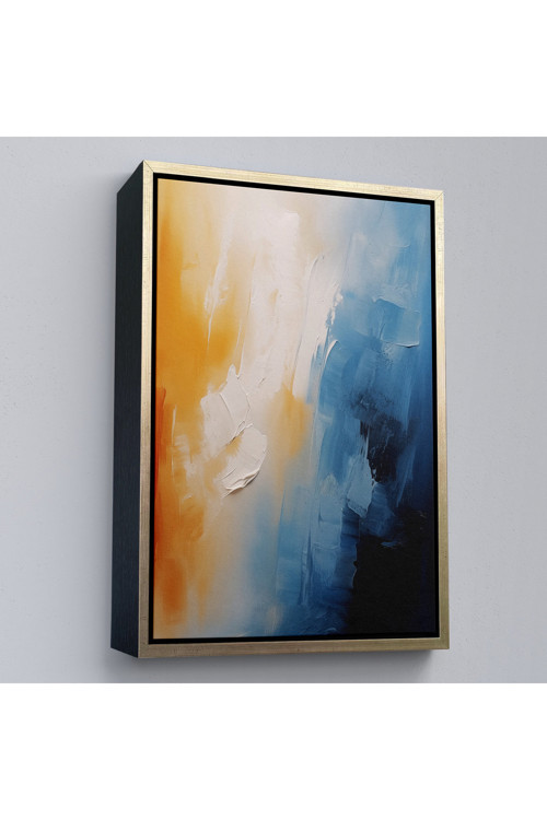 Ahşap Çerçeveli Mavi Tonlardaki Yağlıboya Görünümlü Tablo-7599