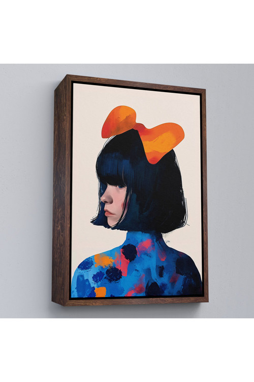 Ahşap Çerçeveli Küt Saçlı Güzel Kadın Tablosu-7607