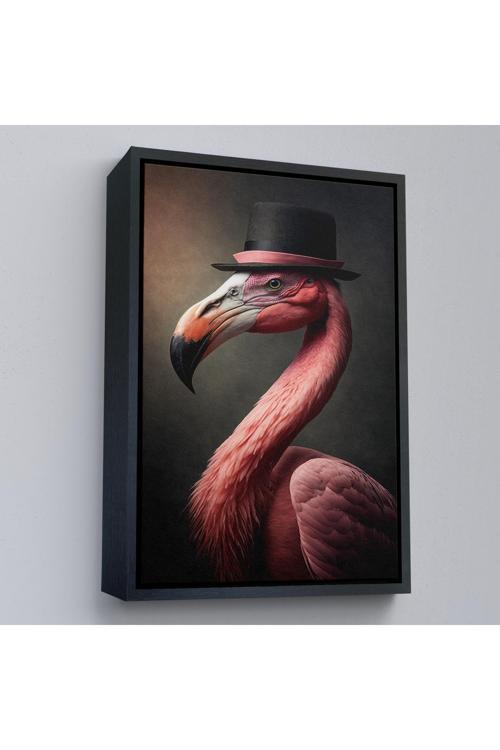 Ahşap Çerçeveli Şapkalı Pembe Filamingo Tablosu-7930