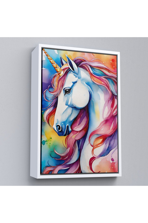 Ahşap Çerçeveli Sevimli Renkli Unicorn Tablosu-7919