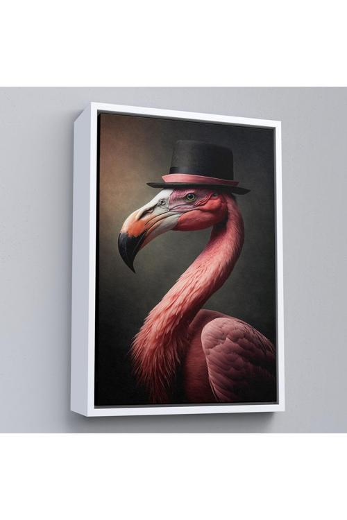 Ahşap Çerçeveli Şapkalı Pembe Filamingo Tablosu-7930