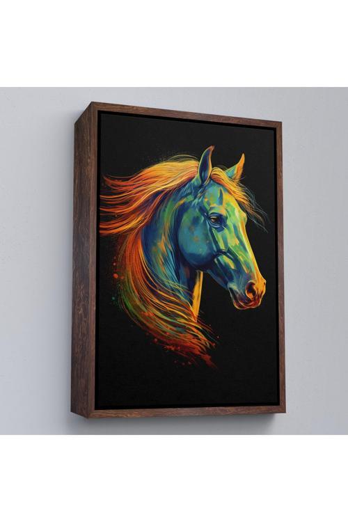 Ahşap Çerçeveli Renkli Soyut At Tablosu-7550