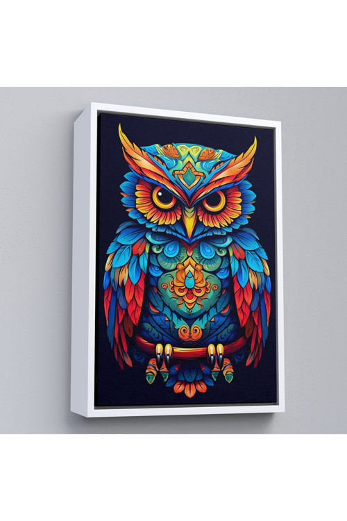 Ahşap Çerçeveli Mandala Renkli Baykuş Tablo-7554