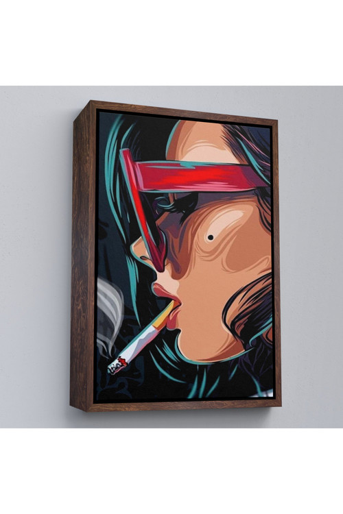 Ahşap Çerçeveli Sigara İçen Pop Art Kadın Tablosu-7929