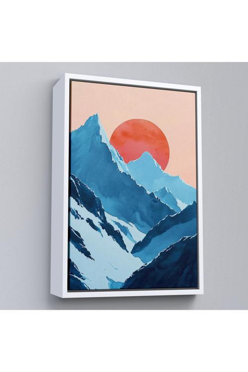 Ahşap Çerçeveli Dağların Arasındaki Soyut Güneş Manzara Tablo-7620