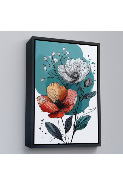 Ahşap Çerçeveli Haşhaş Çiçekleri Tablosu-7647
