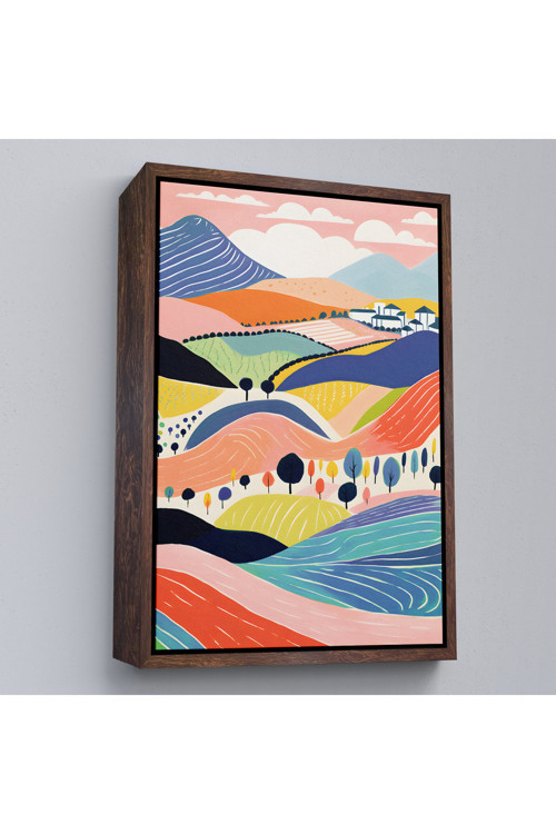 Ahşap Çerçeveli Pastel Tonlardaki Minimalist Tablo-7670