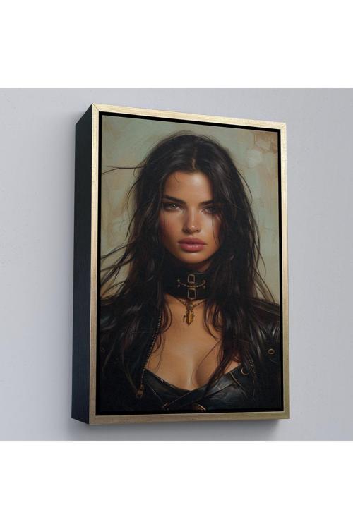 Ahşap Çerçeveli Esmer Latin Güzeli Kadın Tablosu-7779